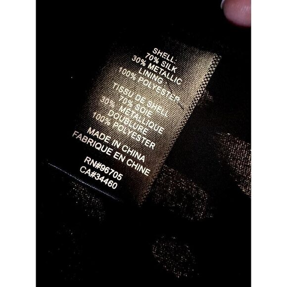 Rebecca Taylor Black Gold Metallic Spotted Silk Off Shoulder Ruffle Top Size S - Picture 11 of 11